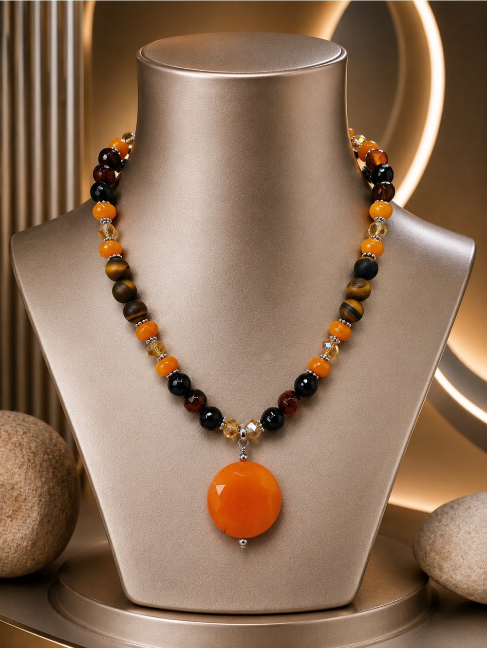 🆕❤️Handmade Orange Agate Pendant Semi Precious Necklace